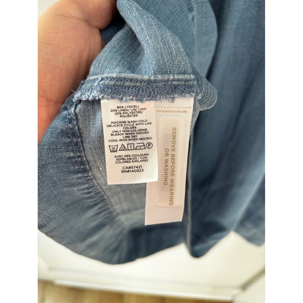 LOFT Chambray Ruffle Sleeve Dress | Soft Girl Casual Denim Mini - Picture 8 of 9
